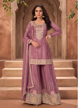 Chinon Palazzo Suit with Embroidered Work in Mauve Pink