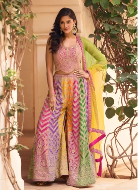 Chinon Palazzo Suit with Embroidered Work in Multi Colour