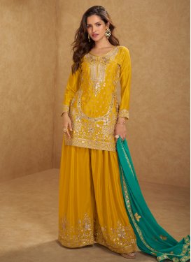 Chinon Palazzo Suit with Embroidered Work in Mustard
