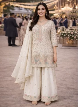 Chinon Palazzo Suit with Embroidered Work in Off White