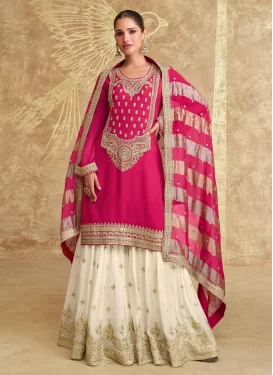 Chinon Palazzo Suit with Embroidered Work in Off White and Rose Pink