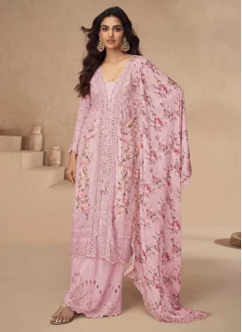 Chinon Palazzo Suit with Embroidered Work in Pink