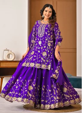 Chinon Palazzo Suit with Embroidered Work in Purple