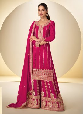 Chinon Palazzo Suit with Embroidered Work in Rose Pink
