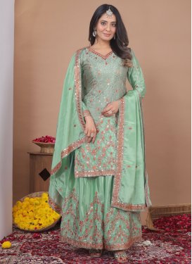 Chinon Palazzo Suit with Embroidered Work in Sea Green