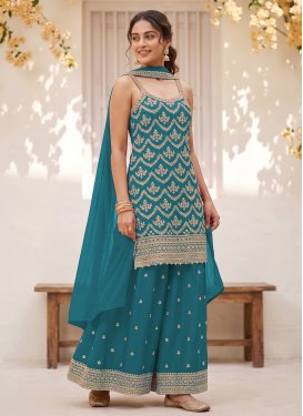 Chinon Palazzo Suit with Embroidered Work in Teal