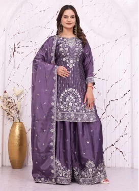 Chinon Palazzo Suit with Embroidered Work in Violet