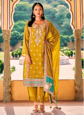 Chinon Pant Style Straight Salwar Kameez For Festival