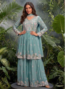 aqua blue indian dress Aqua Blue Georgette Dual Color Palazzo Suit For Indian & Pakistani Wedding Festival
