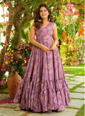 Chinon Trendy Gown in Lavender with Digital Print Work for Women