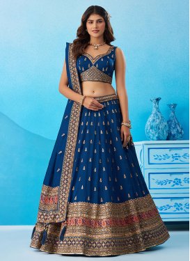 Chinon Trendy Lehenga Choli in Blue with Embroidered Work for Festival