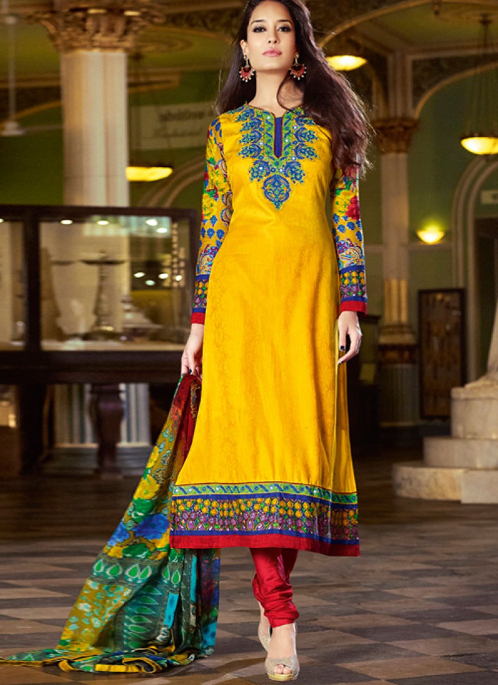 Yellow churidar sale salwar kameez