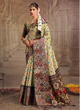 Coffee Brown and Cream Traditional Designer Saree For Ceremonial