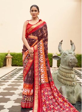 Coffee Brown and Red Stone Work Designer Traditional Saree