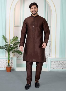 Coffee Brown Art Silk Kurta Pajama with Resham Work for Ceremonial