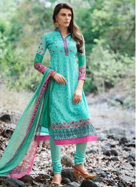 Compelling Resham Work Turquoise Color Party Wear Suit