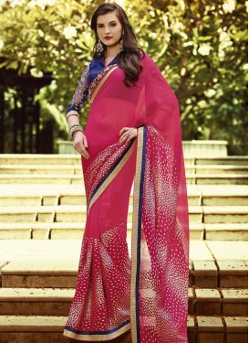 Competent Block Print And Lace Work Casual Saree