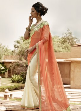 Congenial Beads And Lace Work Half N Half Party Wear Saree