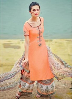 Conspicuous Cotton Satin Beige and Peach Palazzo Straight Salwar Suit For Festival