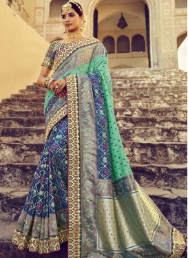 Navy Blue and Sea Green Contemporary Style Saree