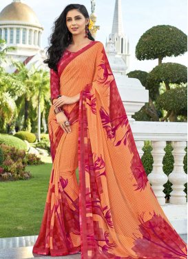 Coral and Red Faux Georgette Traditional Designer Saree