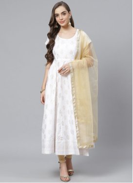 Cotton Beige and White Readymade Designer Suit