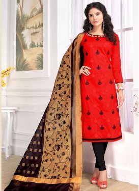 Cotton Black and Red Embroidered Work Trendy Churidar Salwar Suit