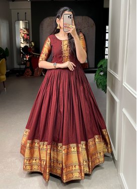 Cotton Blend Readymade Designer Gown For Festival