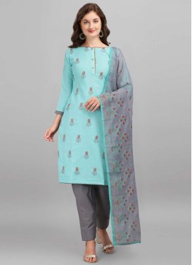 Cotton Embroidered Work Pant Style Straight Salwar Suit