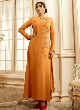 Cotton Embroidered Work Readymade Floor Length Gown