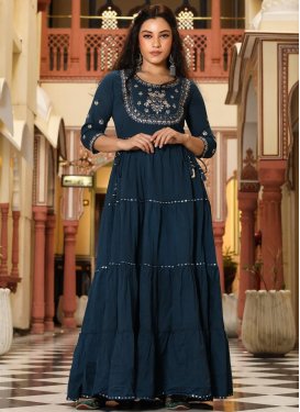 Cotton Embroidered Work Readymade Floor Length Gown