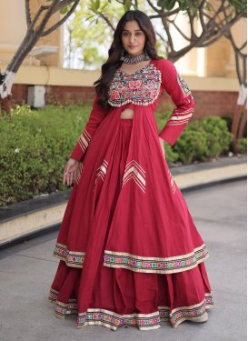 Cotton Embroidered Work Readymade Lehenga Choli in Crimson