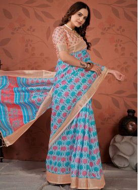Cotton Print Work Designer Contemporary Saree