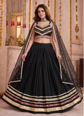 Cotton Readymade Lehenga Choli in Black with Embroidered Work for Festival