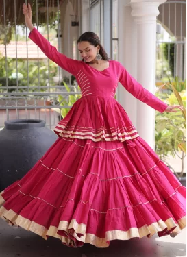Cotton Readymade Lehenga Choli in Rose Pink with Gota Patti Work for Festival