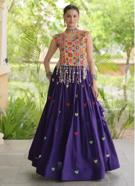 Cotton Readymade Lehenga Choli with Embroidered Work for Festival in Violet