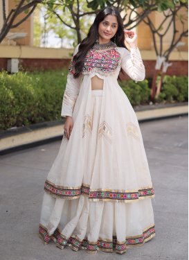 Cotton Readymade Lehenga Choli with Embroidered Work for Women in Off White