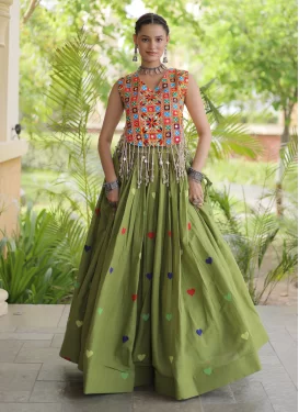 Cotton Readymade Lehenga Choli with Embroidered Work in Mint Green for Ceremonial