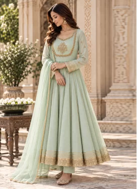 Cotton Readymade Salwar Suit with Lace Work for Festival in Turquoise