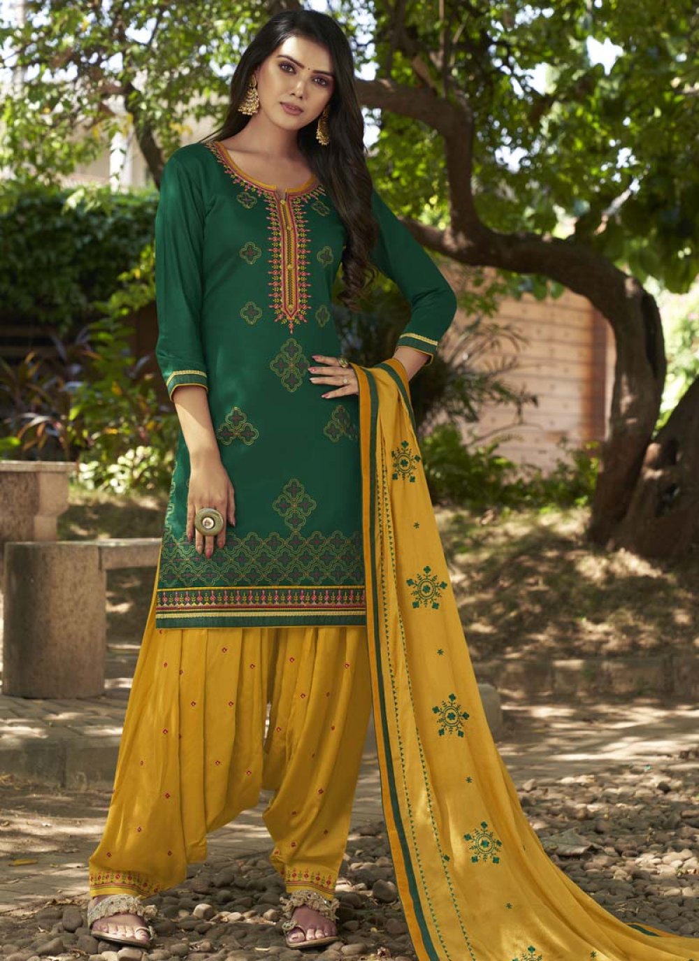 Buy Green Art Silk Partywear Patiala Suit Online | Inddus.in | Buy Now. –  Inddus.com