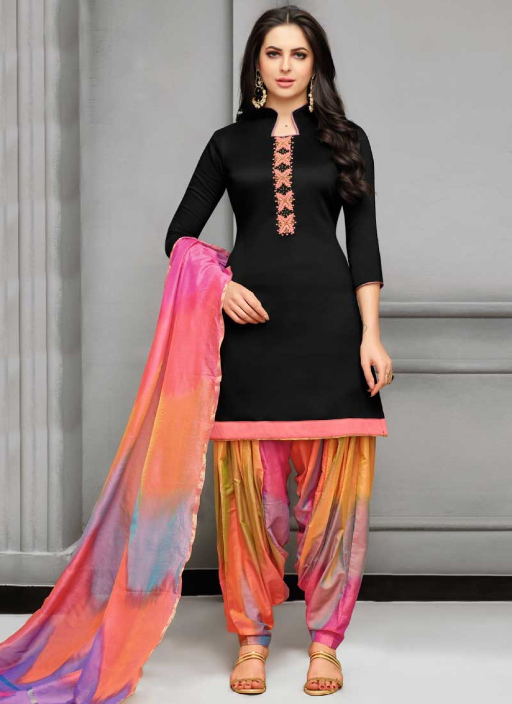 Buy PANASH TRENDS Women's Satin Cotton Embroidery Patiyala Salwar Suit  (Pink) at Amazon.in