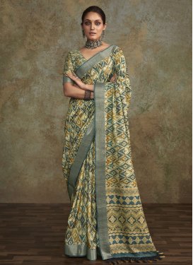 Cotton Silk Beige and Teal Trendy Classic Saree For Ceremonial