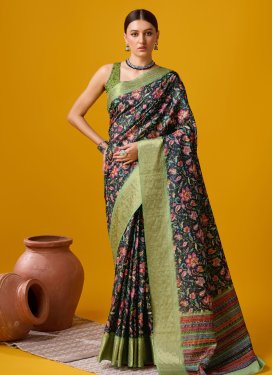 Cotton Silk Black and Mint Green Designer Contemporary Style Saree
