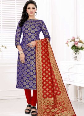 Cotton Silk Blue and Red Trendy Churidar Suit