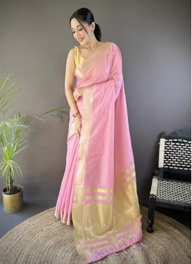 Cotton Silk Classic Saree in Pink with Woven Work for Women