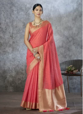 Cotton Silk Classic Saree in Salmon with Woven Work for Ceremonial