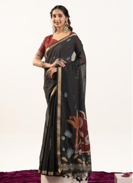 Cotton Silk Classic Saree with Woven Work for Festival in Black