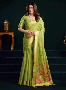 Cotton Silk Classic Saree with Woven Work in Mint Green for Festival