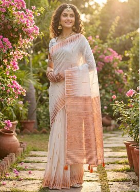 Cotton Silk Classic Saree with Woven Work in Off White