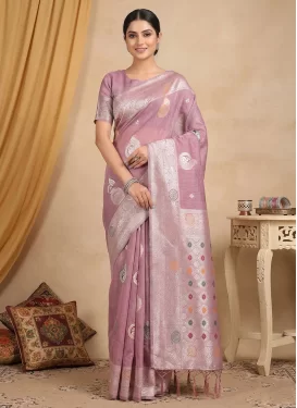 Cotton Silk Classic Saree with Woven Work in Pink